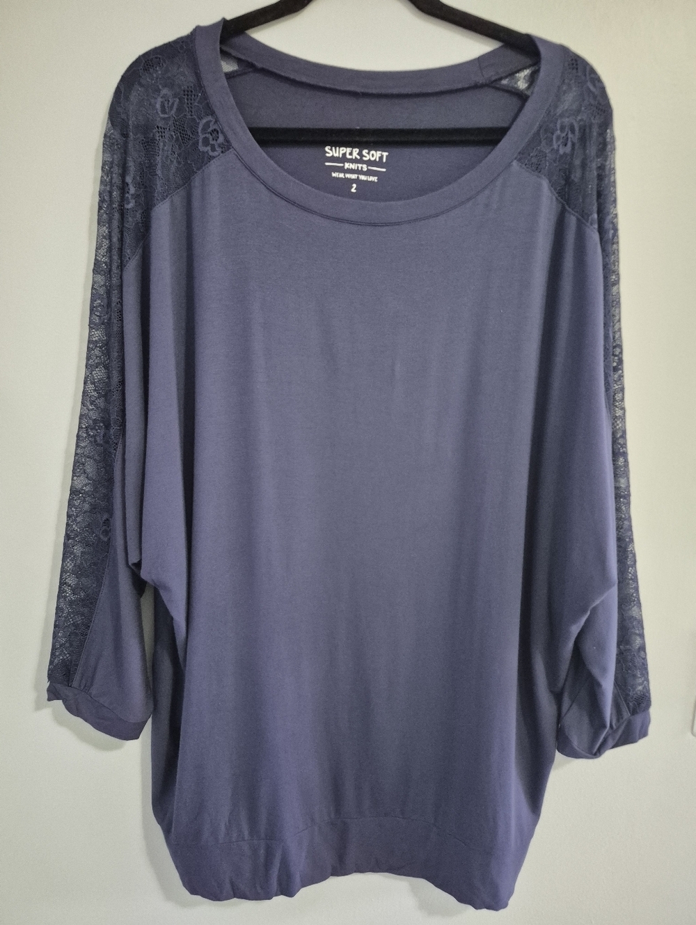 Torrid Supersoft Lace Inset Sleeve Dolman Top 2X Navy